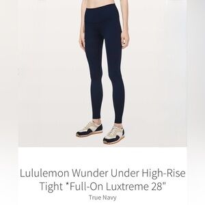 lululemon True Navy Wunder Under High Rise Tight 28 Full On Luxtreme Size 10